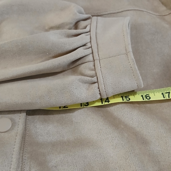 Laundry by Shelli Segal sz L Tan Faux Suede Jacket with Snap Closure Tie Waist - Picture 13 of 14